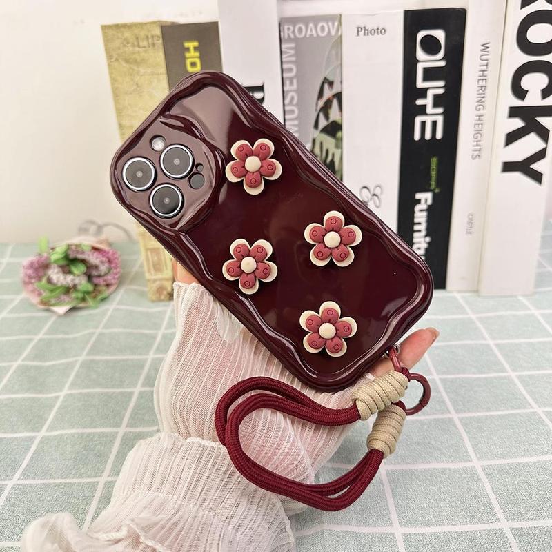 Product Introduction of 3D Flower Pattern Phone Case with Lanyard, Decorative Phone Protector Cover, Phone Accessories Compatible with iPhone 16 15 14 13 12 11 XS Max Series 4