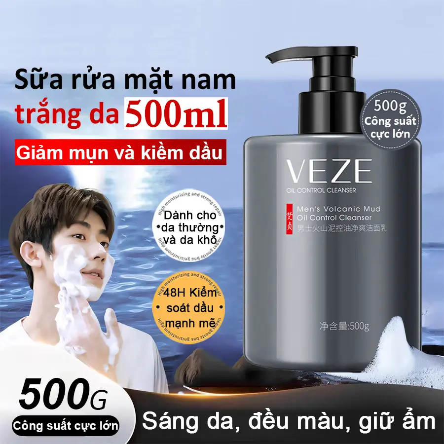 Sữa rửa mặt trắng da cho nam - trắng da sạch mụn kiểm soát dầu làm sạch sâu và dưỡng ẩm - 500ml Skincare Cosmetic