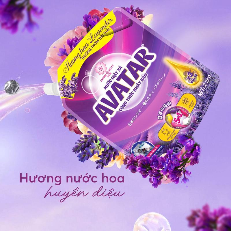 Product Introduction of (MUA 1 TẶNG 1) Nước giặt xả Avatar 5 in 1 hương lavender làm sạch sâu, lưu hương dài lâu, dịu nhẹ cho làn da Làm Sạch 2kg2/túi nước  giặt 3