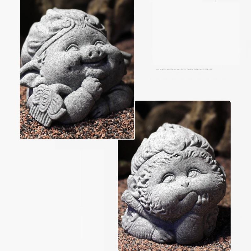 Tượng Thầy Trò Đường Tăng Chibi Bằng Đá Sa Thạch Xanh Dùng Trang Trí Bàn Trà, Tiểu Cảnh, Bể Thủy Sinh Bán Cạn Terrarium 2