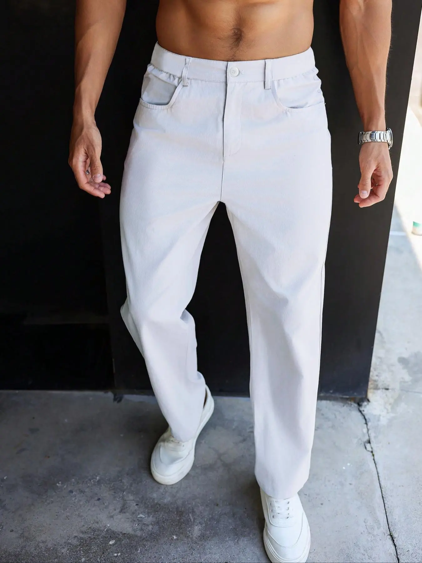 Men's Solid Pocket Zipper Fly Straight Leg Pants, Regular Fit Casual Comfy Trousers for Work Office Business Daily Wear, Men's Bottoms for All Seasons, Long Pants