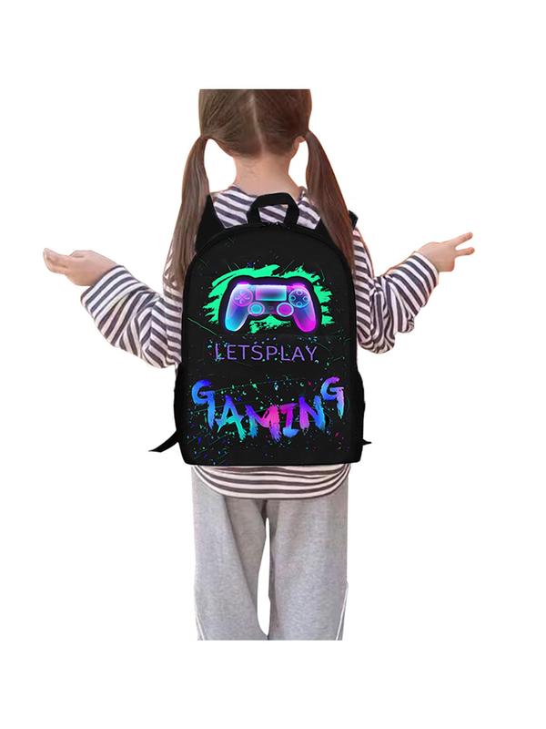 Game Controller Print Backpack & Lunch Bag & Pencil Case Set, Casual Versatile Backpack Set for Men & Women, Trendy All-match Bag Set for Daily Use 3