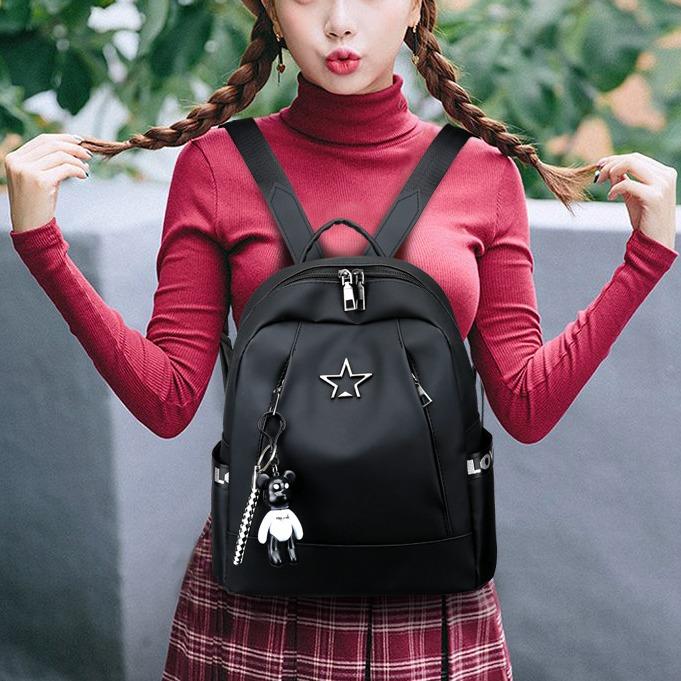 Balo Nữ Vải Dù Mịn Chống Thấm Nước Tốt, Nhiều Ngăn Tiện Ích Size 29*26cm - Tặng Móc Khóa Đeo Vai Nhung Da Backpack