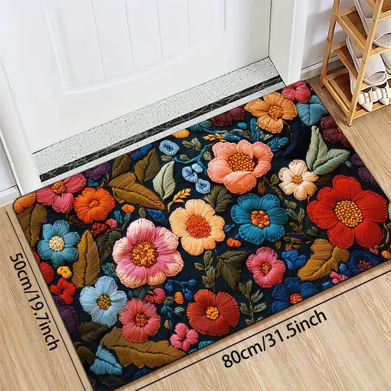 Floral Pattern Welcome Door Mat, Non-slip Water Absorbent Floor Mat, Decorative Carpet for Home Living Room Bedroom Kitchen Entrance 6
