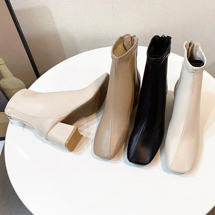 Product Introduction of Martin Boots Women's 2024 New Women's Boots, European and American Style Square Head Rear Zipper Short Boots Women's Thick Heel Medium Heel Boots Women's Girl Walking Shoes Footwear Comfort Makapal Marten Onyx high heel 2