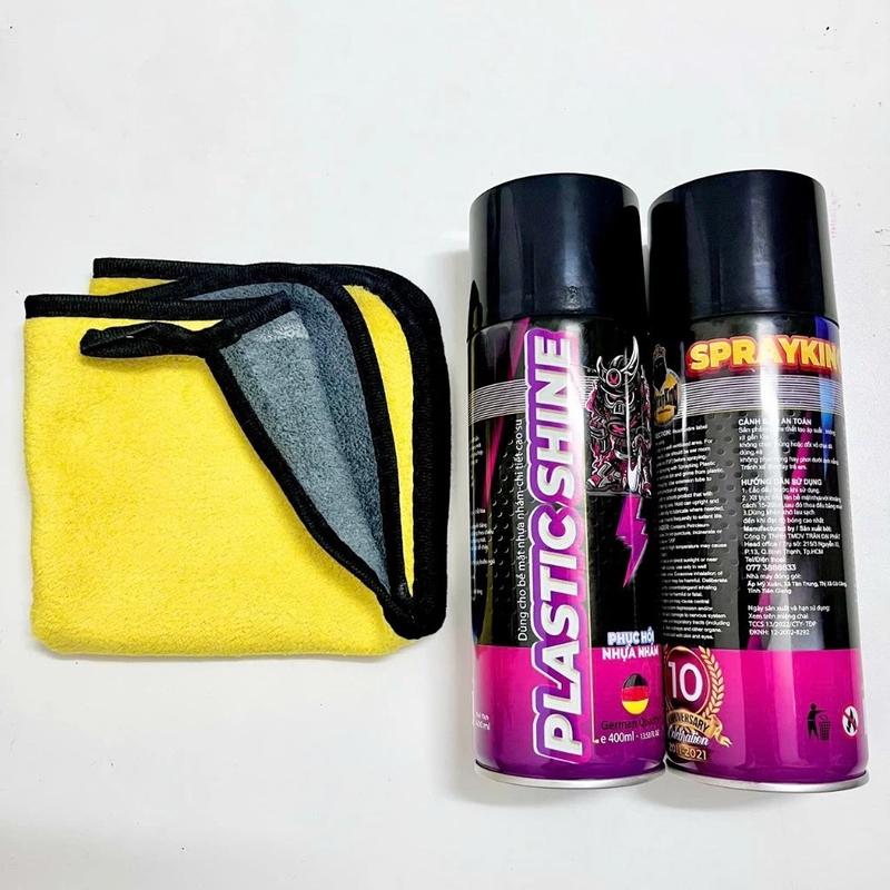 [Combo] ￼2 Chai Xịt Phục Hồi Dưỡng Nhựa Nhám Sprayking Plastic Shine 400ml Tặng Khăn Mẫu Mới Nâng Cấp 1