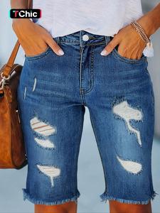 Women's Ripped Button Fly Denim Shorts, Street Fashion Casual Comfy Shorts for Daily Outdoor Wear, Ladies Bottoms for Summer, Womenswear