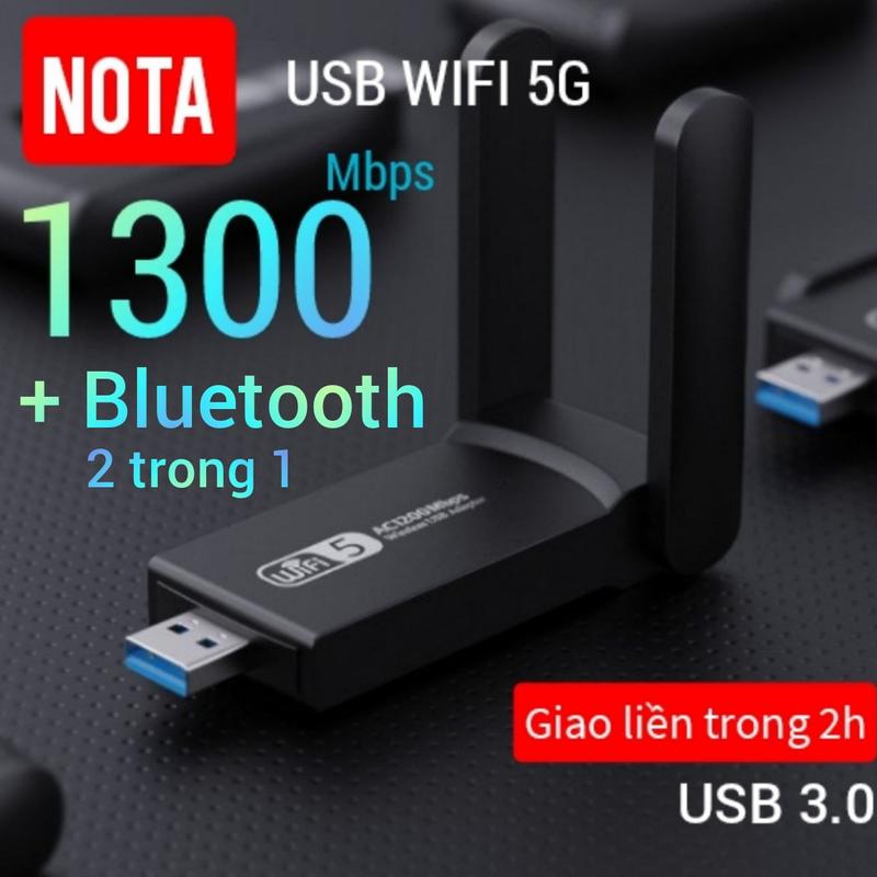 NOTA USB Thu Wifi 5G 600Mbps + Bluetooth 5.0 2 trong 1 cho PC công suất 1300Mbps Tương Thích Windows 10 11 Anten Dài Cho Máy Bàn