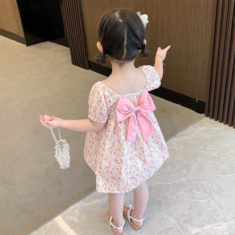 （COD）dress Korea baru untuk anak perempuan kecil - Motif bunga yang menggemaskan dan hiasan pita, lengan bergembung, bahan lembut dan gaya longgar dress  an gaun  kupu Fashion Baju 8