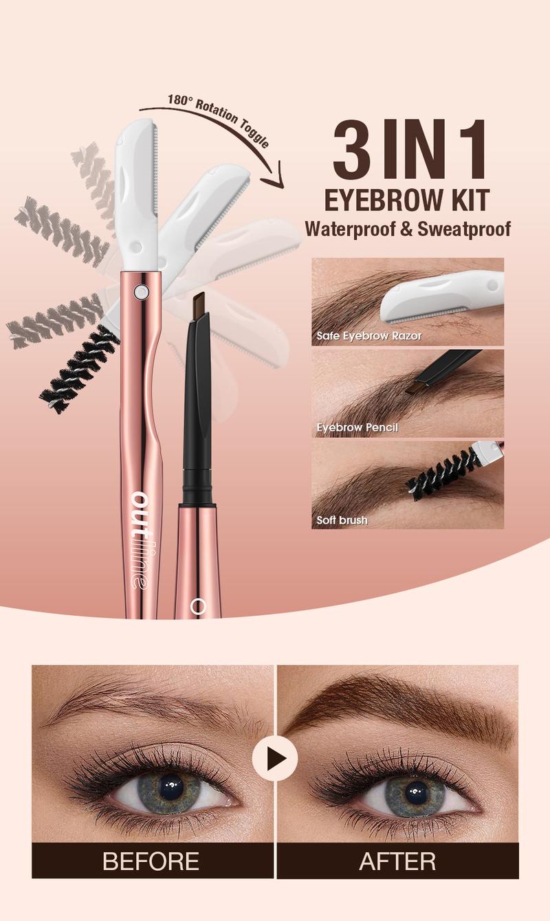 Product Introduction of O.TWO.O 3 In 1 Eyebrow Pencil With Eye Brow Razor Waterpoof 24HR Naturally Defined 0.5mm-4mm Easy to Makeup Kits 9