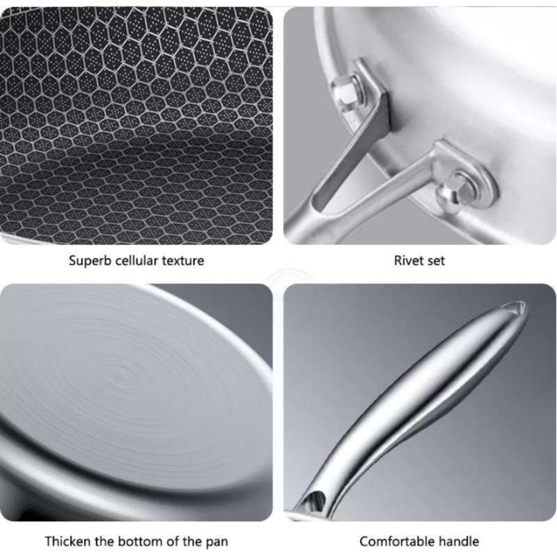 Chảo Rán Bằng Thép Không Gỉ Chống Dính, 28cm, Thiết Kế Tổ Ong, Thích Hợp Cho Gia Đình Và Nhà Hàng, Dụng Cụ Nấu Ăn, Thích Hợp Cho Bếp Cảm Ứng Gốm 5
