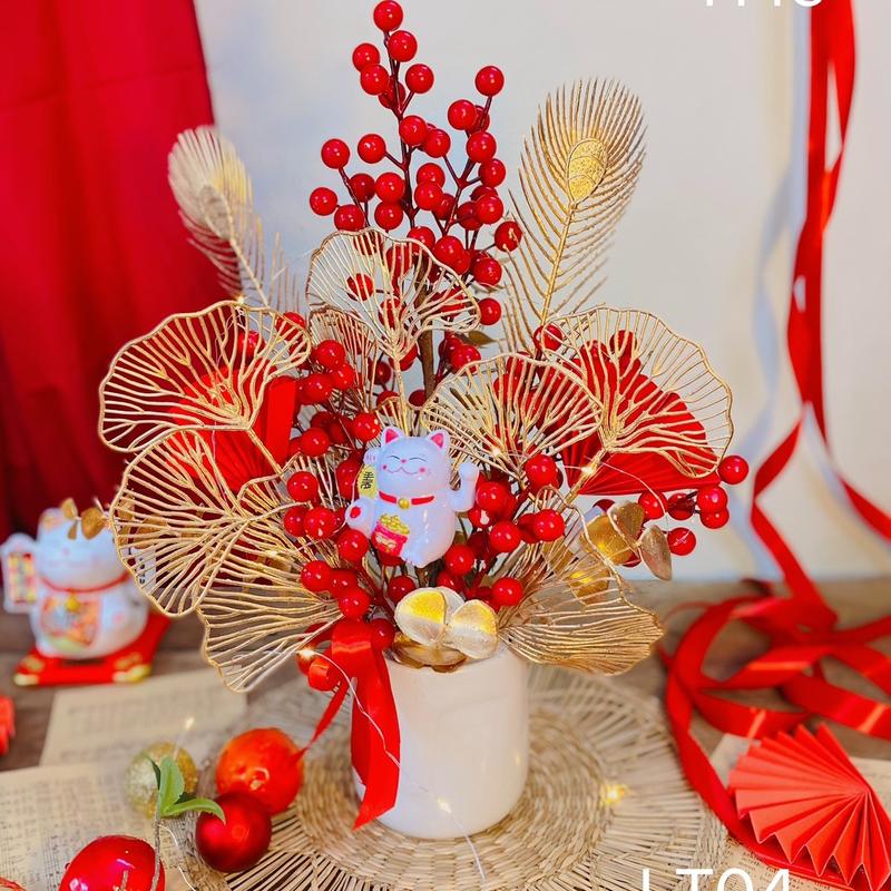 Set bình đào đông [ CẮM SẴN] bình gốm cắm đào đông trang trí tết