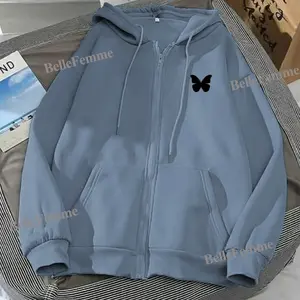 Jaket zipper resleting butterfly black l xl xxl xxxl xxxxl 3xl 4xl sweater hoodie kekinian hoodie couple pasangan switershirts wanita kece jaket hoodie others cewek lengan panjang bahan fleece tebal baju aesthetic oversize wanita jaket cewek bisa cod