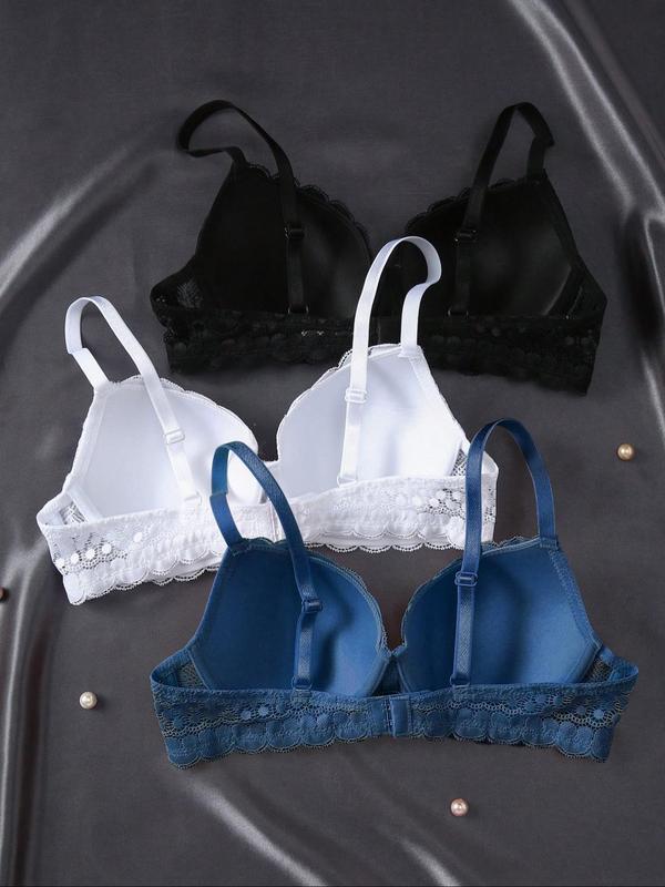Women's Solid Color Lace Push Up Bra, Comfortable Breathable Underwire Bra, Soft Lingerie for Daily Wear 8