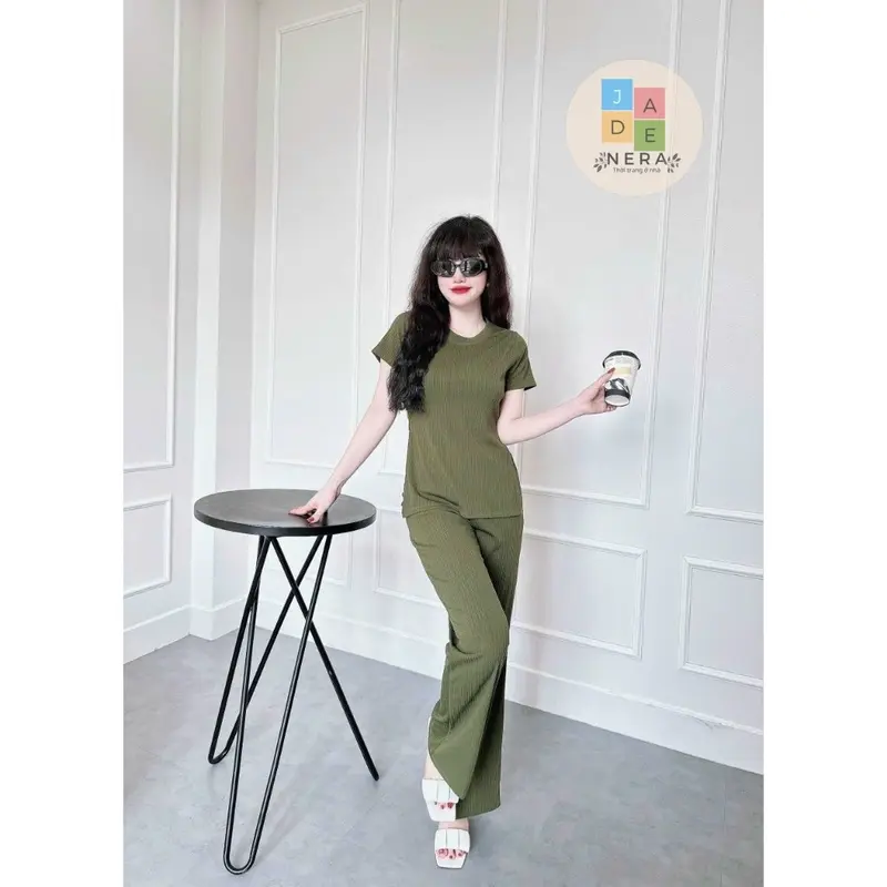 Set Thun Gân Xẻ Tà Tôn Dáng Quần Ống Suông Rộng Cho Các Nàng Mặc Nhà Xinh, Chất Vãi Thoáng Nhẹ Thoải Mái Cho Người Mặc - Linh Đan Store 1609 1