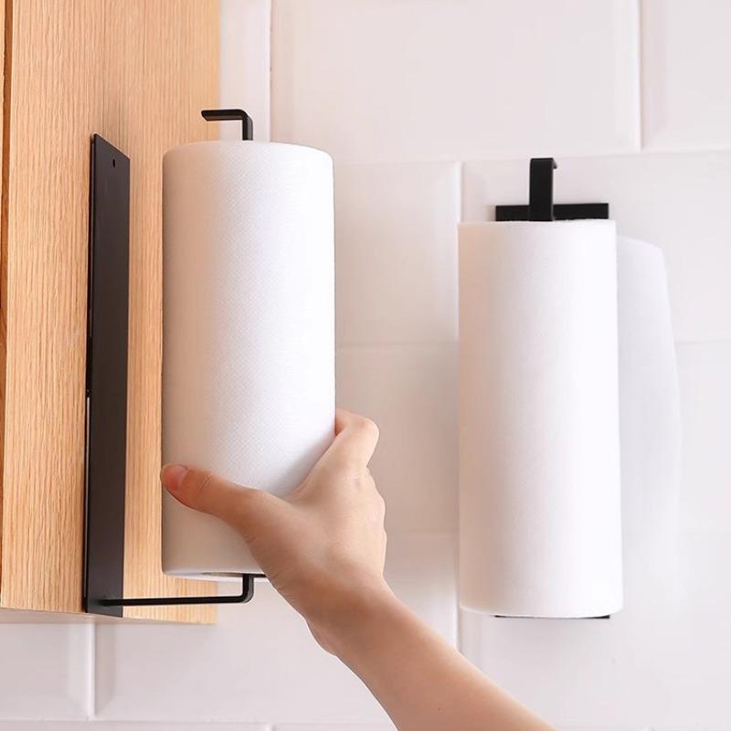 Product Introduction of Self-adhesive Tissue Storage Rack, 1 Count Wall Mounted Paper Towel Holder, Punch Free Storage Organizer for Bathroom Kitchen 2