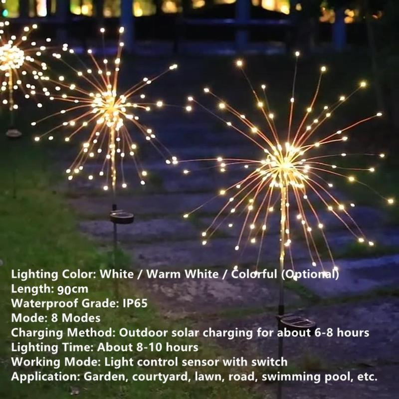 Product Introduction of Solar Powered Firework Shaped LED Light, 1 Count Waterproof Outdoor Dandelion Lawn Lamp, Garden Decoration Fairy Lights for Patio Garden Decor, Decorative Outdoor Lighting 2