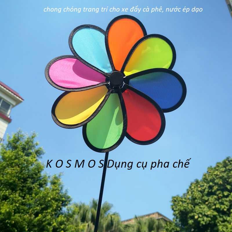Chong chóng cầu vồng trang trí xe cà phê dạo, trà sữa, trường học mầm non loại 8 cánh và 16 cánh 2 tầng