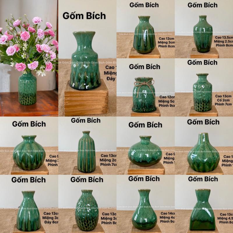 Bình Hoa Mini Màu Xanh Ngọc Xước Men Hỏa Biến Gốm Sứ Bát Tràng bình  sứ