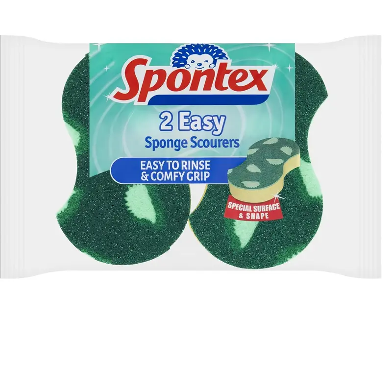 2 Easy Sponge Scourers, Green and Yellow 0