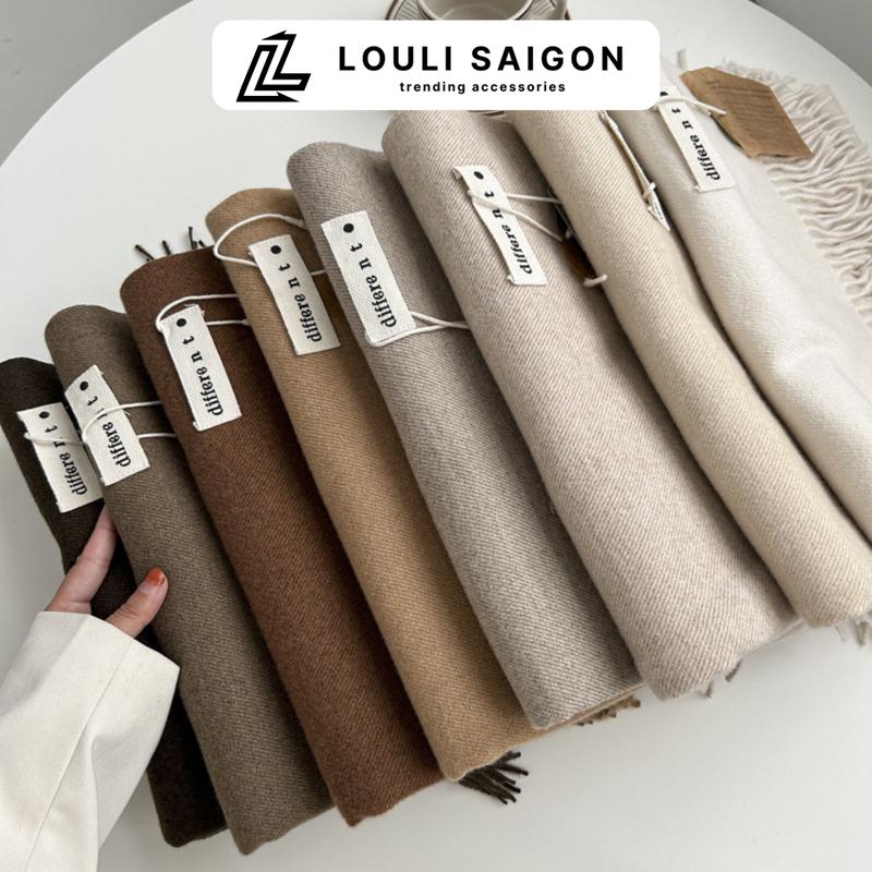 Khăn len quàng cổ nam nữ cashmere LOULI SAIGON màu trơn, khăn choàng len dệt kim phong cách Hàn Quốc K05