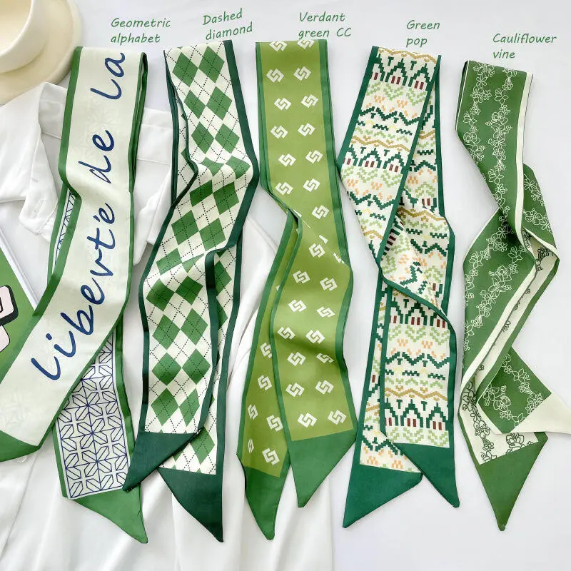 South green tie, long strip, small women's Korean version, versatile hair binding bag, flower decoration, scarf, ribbon
