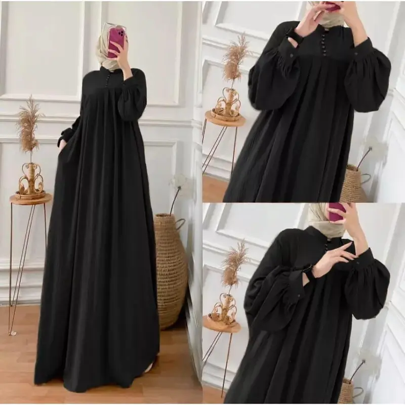 DS.Gamis salsa cringcle airflow dress busui Polos Kancing Muslim Wanita Crinkle Maxi Mewah Dewasa 6