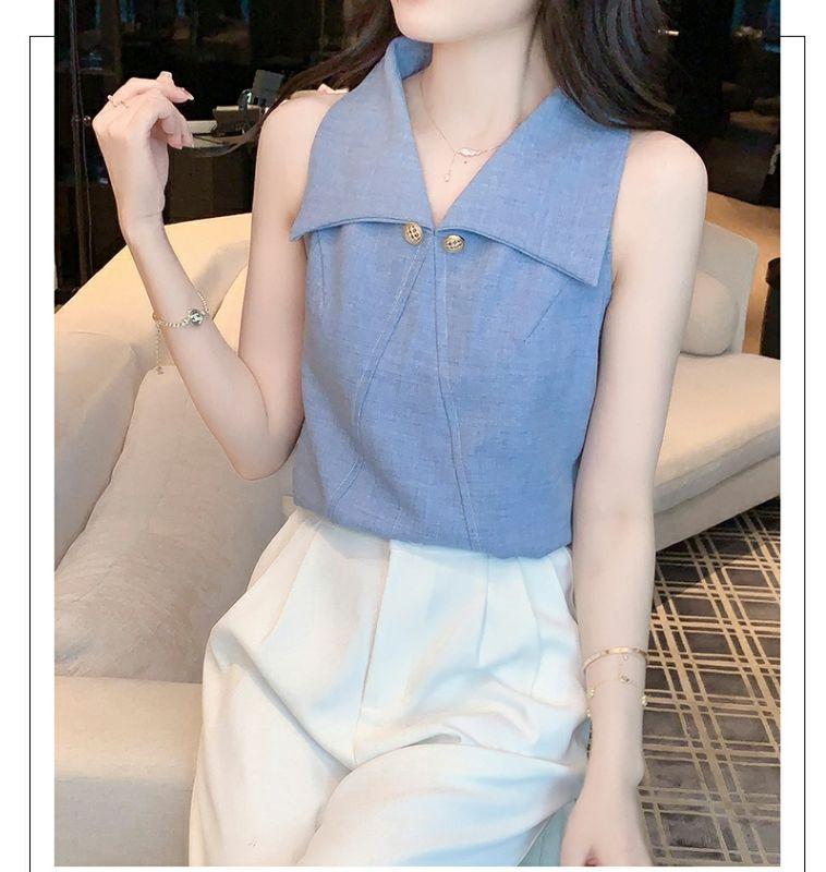 Product Introduction of Áo Sơ Mi Nữ, Trễ Vai Và Không Tay, Cao Cấp, Có Ve Áo, Phong Cách Nữ Thần, Sang Trọng Và Sang Trọng, Thích Hợp Cho Mùa Hè, Áo Phối Kiểu 2024 15