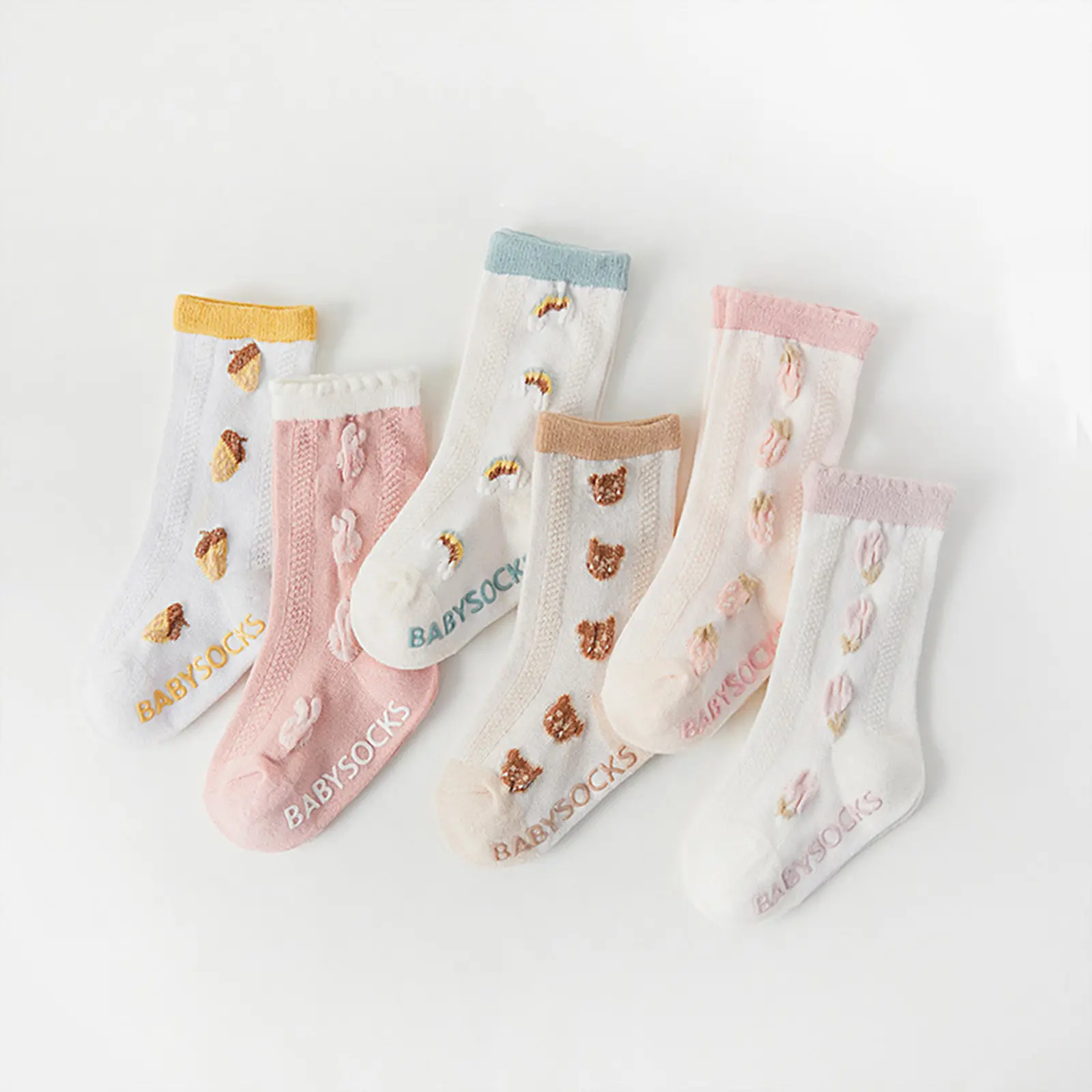 Kid Girl Boy Socks Strawberry Embroidery Mid Calf Socks Non-Slip Breathable Floor Socks for Spring Fall