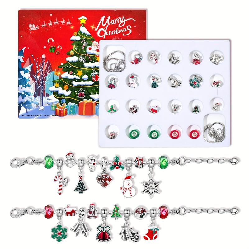 Product Introduction of Christmas Advent Calendar Blind Box, 1 Box 24 Days Xmas Countdown Calendar Charm Bracelet Making Kit, Diy Jewelry Making Supplies, Party Gifts for Christmas 3