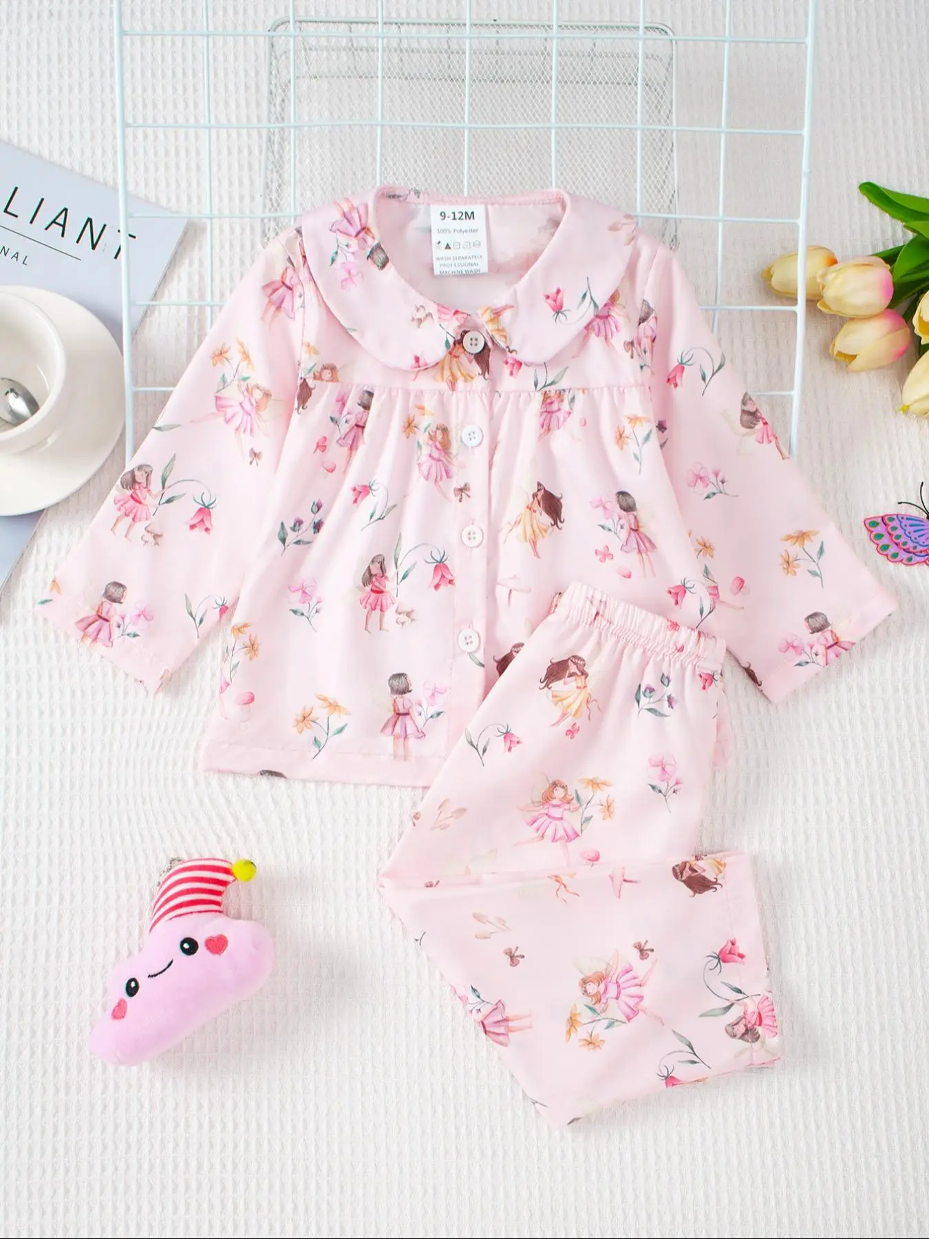Two-piece Set Girl's Cartoon Fairy Elf Print Top & Pants, Cute Long Sleeve Top & Trousers Clothing, Infant Toddler Kids Spring & Fall Clothes
