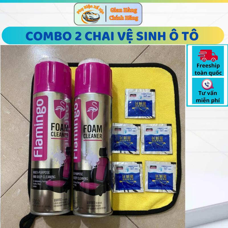 Combo 2 chai xịt bọt vệ sinh nội thất ô tô F002 650ml kèm 1 khăn lau và 5 viên sủi rửa kính - Bình xịt vệ sinh đa năng