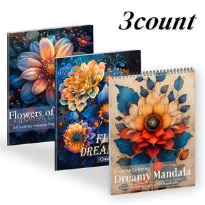 Flower Pattern Coloring Book Set, 3 Counts/set Mandala Coloring Book, Kill Time Graffiti Painting Drawing Art Book, Art Supplies for Adults & Teenager