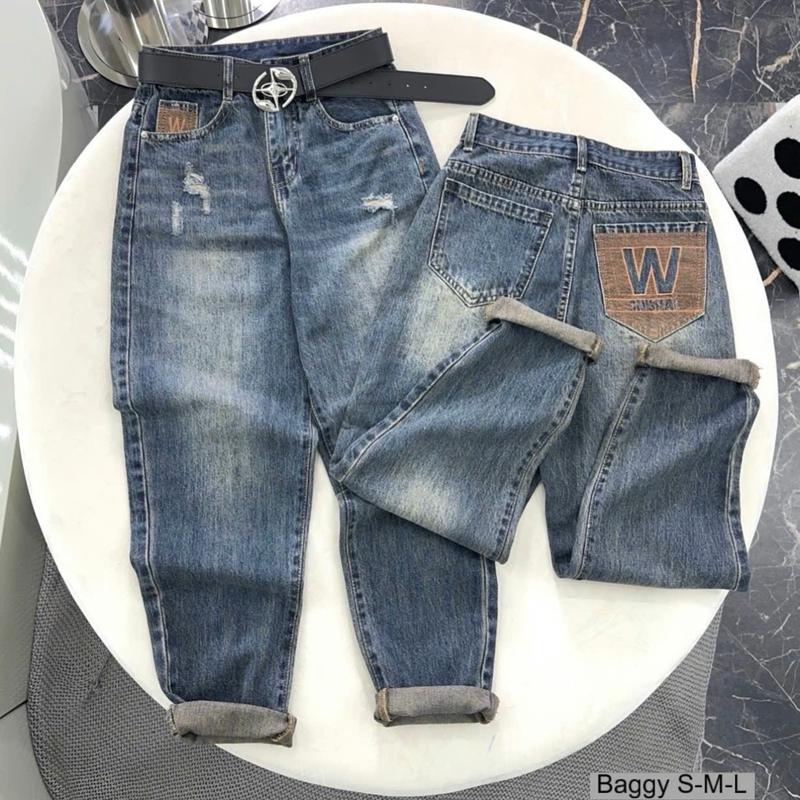 JEANS (203) QUẦN JEANS BAGGY CẠP LƯNG CAO MẶT TRƯỚC PHỐI RÁCH XƯỚC CHẤT JEANS COTTON MỀM MỊN JEANS QC CAO CẤP NỮ 4
