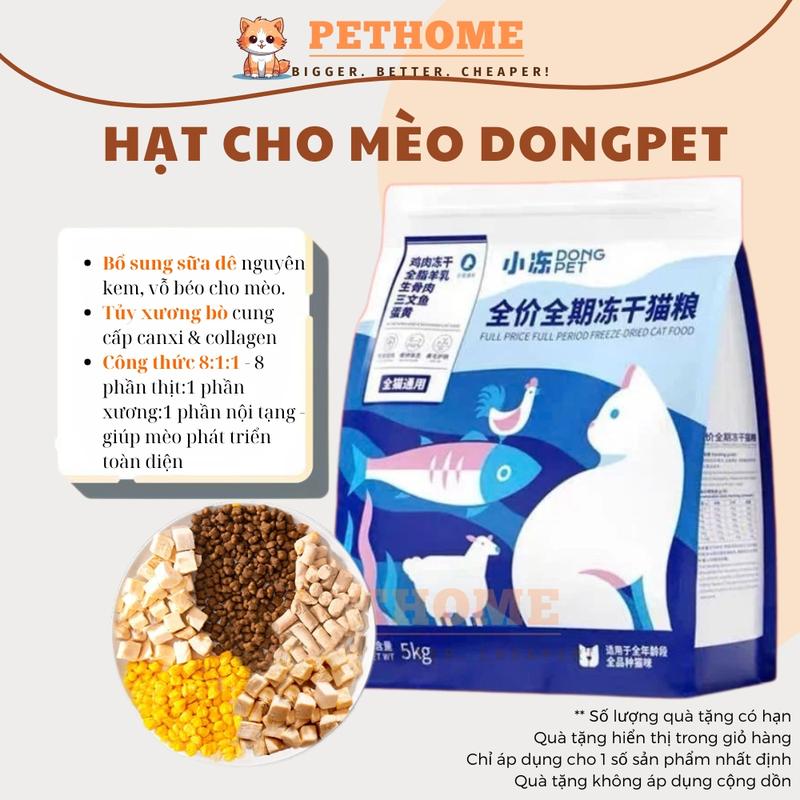 Túi 5kg Hạt Cho Mèo DONGPET 5 Loại Topping Cao Cấp - Hỗ Trợ Tăng Cân Tăng Nọng Cho Mèo