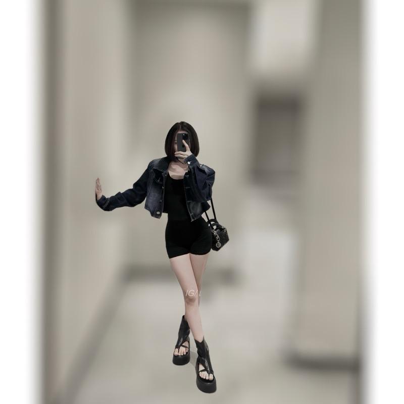 Giày bốt nữ 2024 Phong cách mới Đế dày cao 5cm Xỏ Ngón Phối Dây Ngang Chất Da Mềm Êm Chân Boot