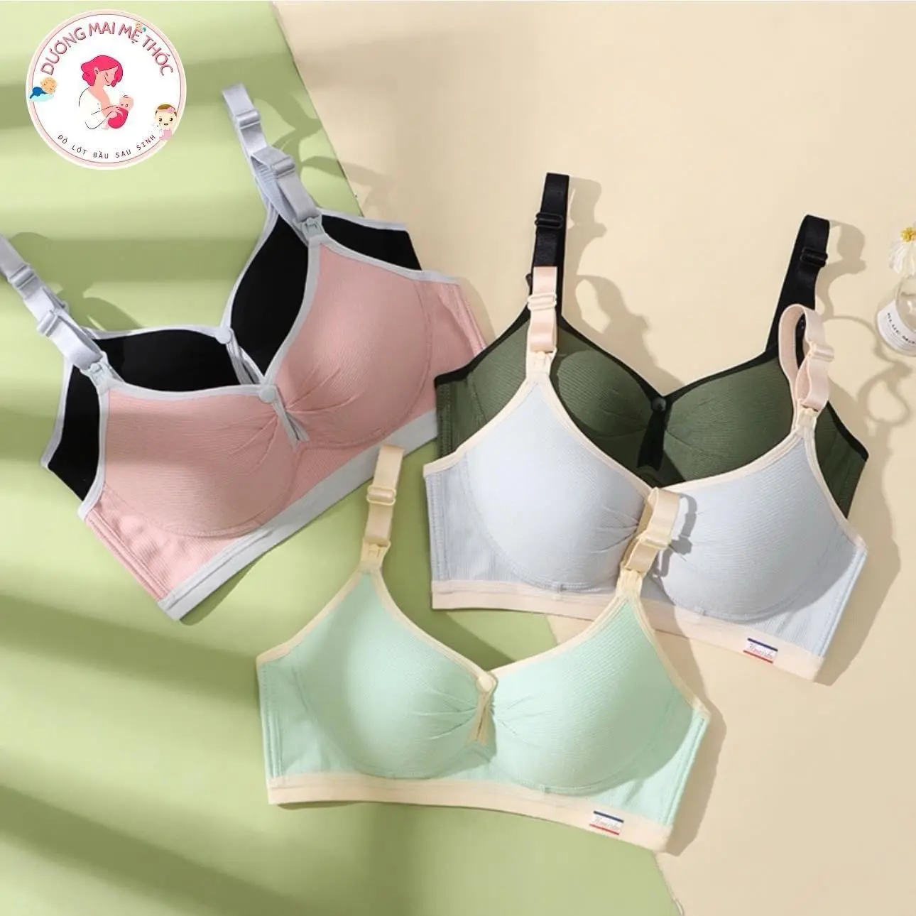 Áo Lót. COTTON TĂM .(Bầu Và Cho Con B. ú)  Không Gọng cúc mở ngang Thoáng mát Nữ set  áo