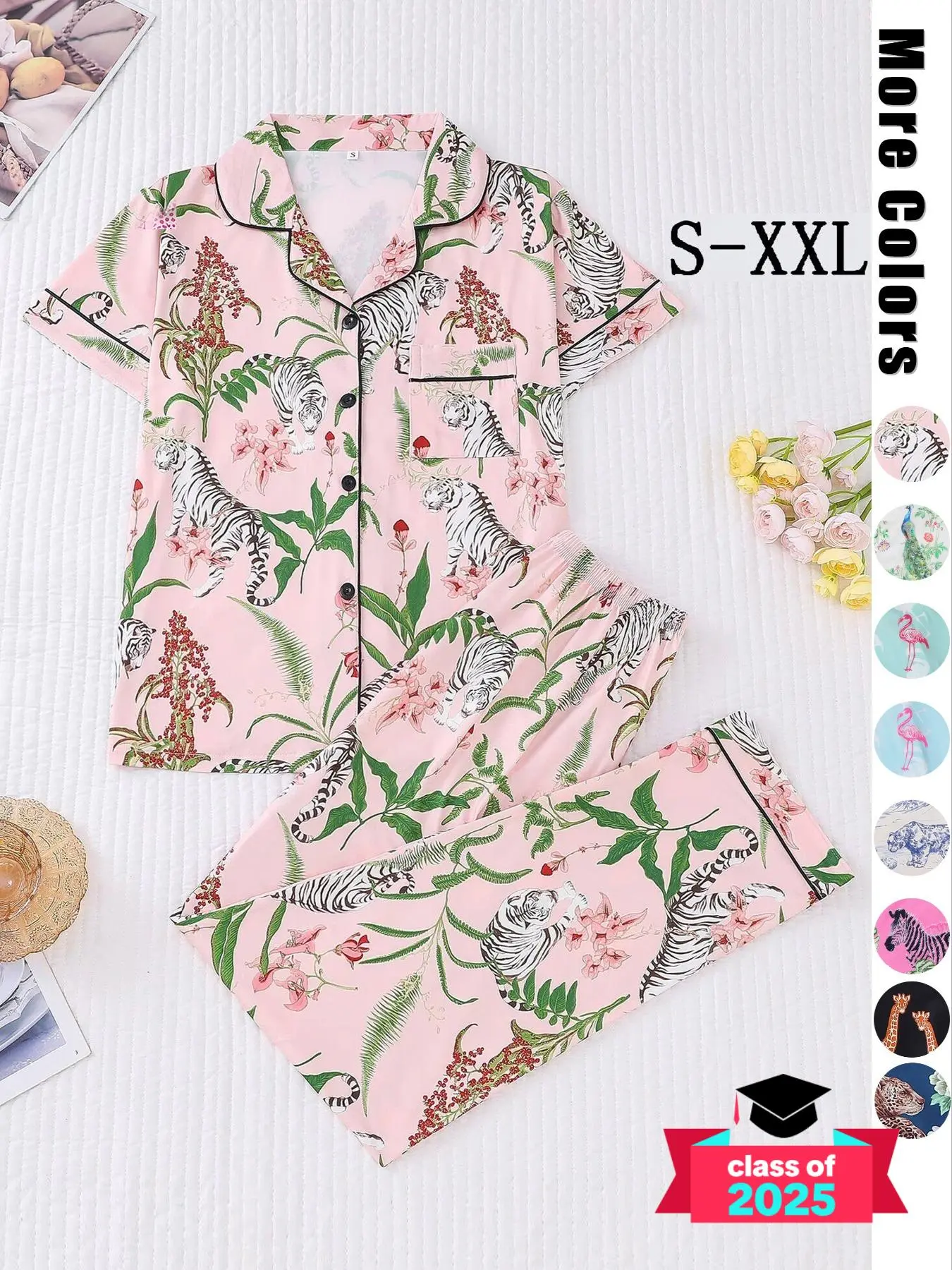 Two-piece Set Women's Easter Egg and Rabbit Print Pocket Pyjama Set, Casual Comfy Lapel Top & Pants Pj Set for Daily Home Wear, Comfy Loungewear Set for Women, Pajamas, Nightwear