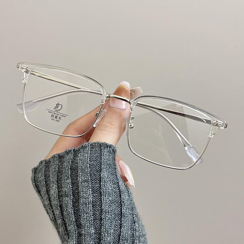 Gọng kính cận nửa viền nữ nam tròng không độ chống tia UV gọng hợp kim chắc chắn MISA 528