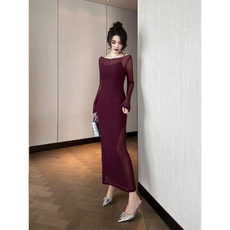 Váy Mùa Xuân Phong Cách Hepburn Pháp, Cao Cấp, Cảm Giác Gợi Cảm, Mới, Dáng Ôm Và Giảm Béo, Dài 1