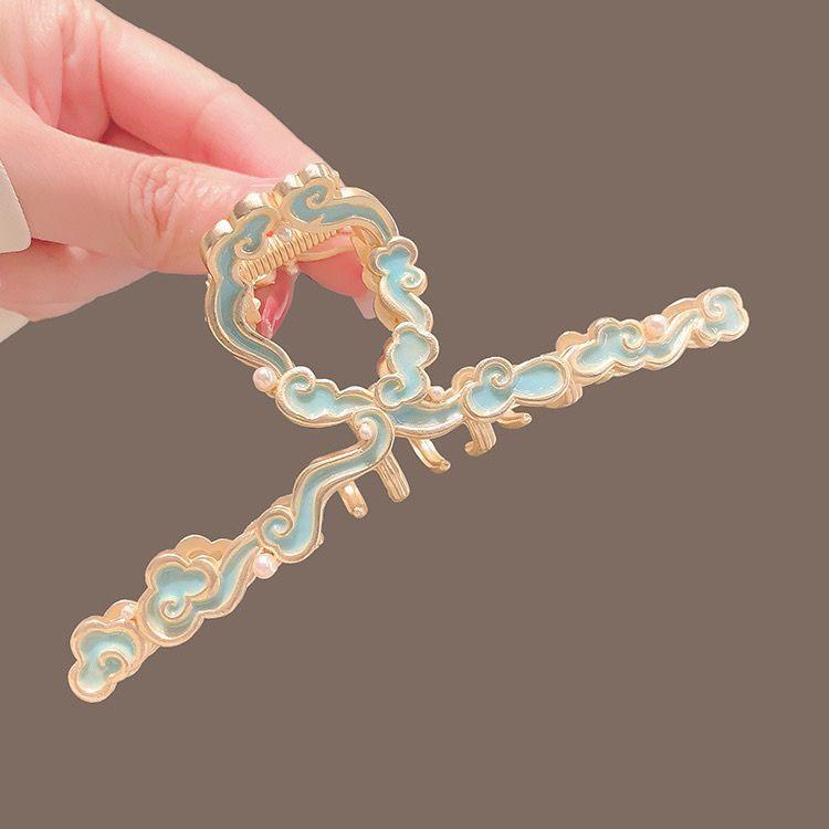 Product Introduction of Kẹp Tóc Càng Cua, Cỡ Lớn, Họa Tiết Đám Mây Xanh Phong Cách Cổ Trang, Kẹp Phụ Kiện Tóc Nữ Phong Cách Trung Quốc Mới, Sườn Xám, Kẹp Tóc Càng Cua Sau Đầu, Kẹp Cá Mập Lớn 0