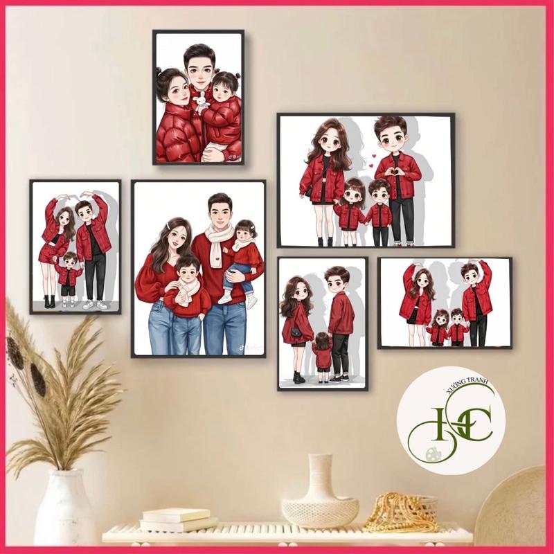  {Vui lòng đọc mô tả  HC 19 Mẫu Set Tranh 6 Tấm Dán Tường Chủ Đề Gia Đình Cha Mẹ Con Cái Hạnh Phúc Decor Phòng Ngủ Phòng Khách Kèm Băng Keo Tranh Treo Tường Chất Liệu Fomex 5 Ly Cán Lụa Bóng 