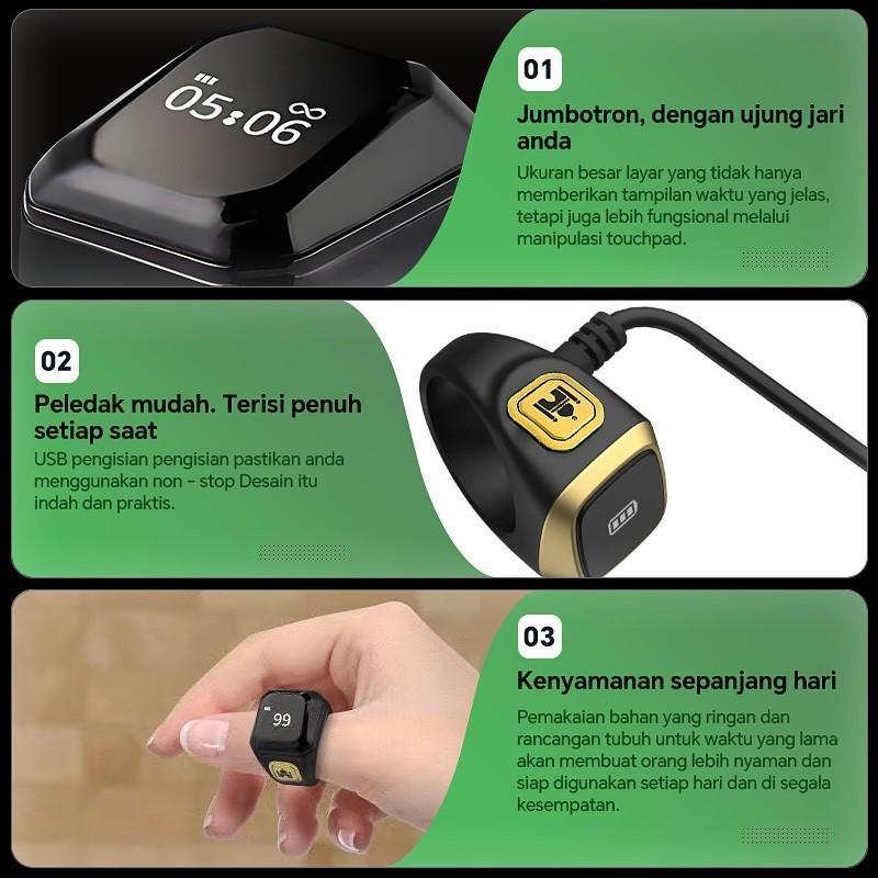 Cincin Tasbih Digital Smart Zikr Ring LED Display Bluetooth Tasbeeh Counter Tahan Air 4