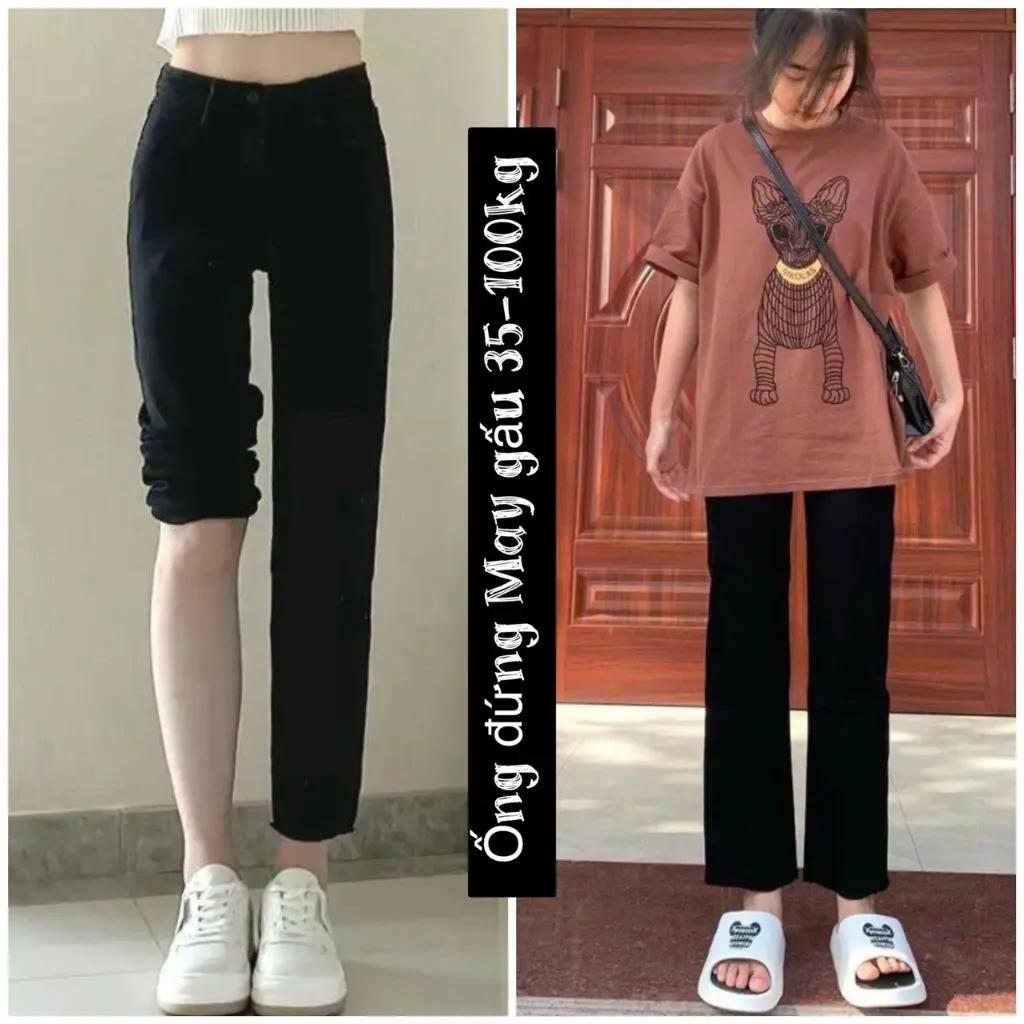Quần jean nữ ống đứng lưng cao ống suông vải bò giấy co giãn mã 56