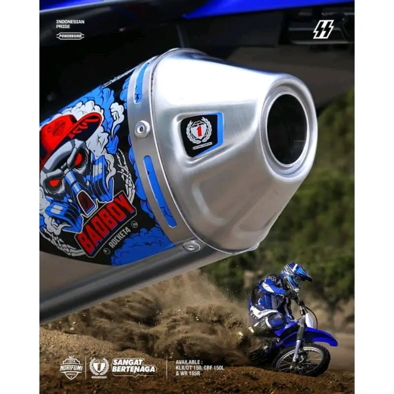 Knalpot Norifumi Rocket 4 BAD BOY fullset Stainless PNP KLX/CRF/WR155 Bulat