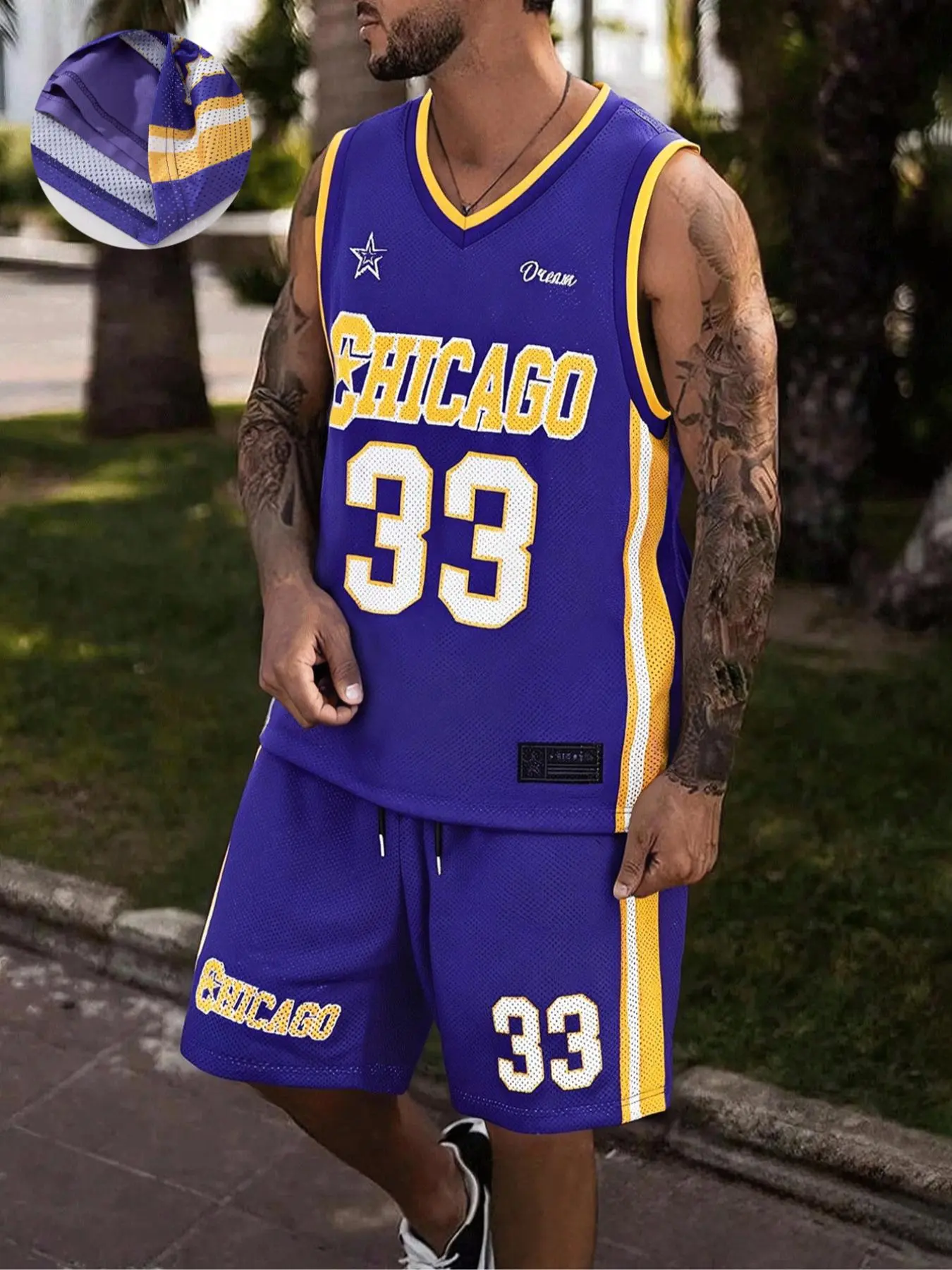 Two-Piece Set Men's Regular Fit Basketball Print Tank Top & Shorts Set, Casual Sleeveless Top & Shorts, Men's Two-piece for Spring & Fall