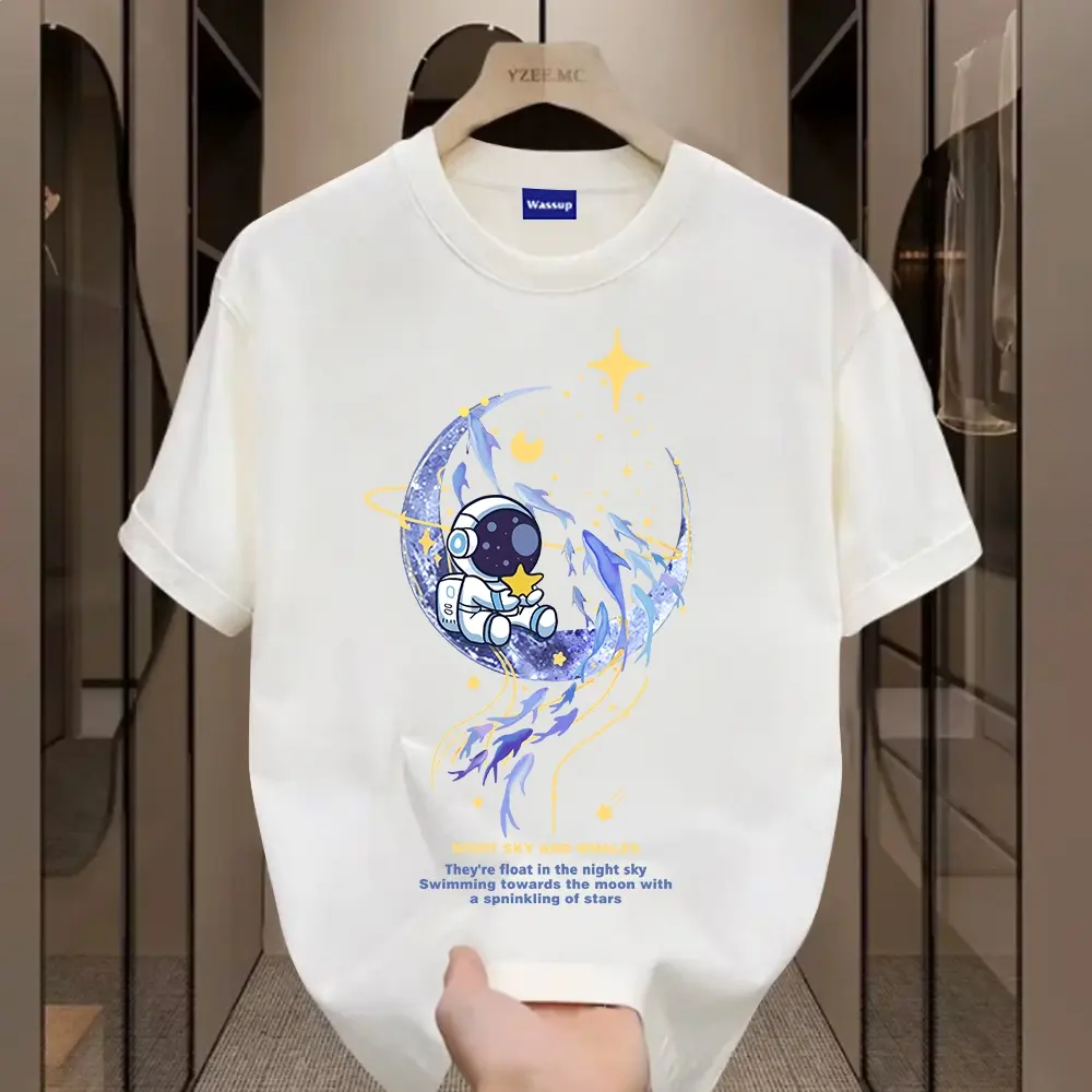 ✨Hàng có sẵn✨WASSUP Blue Moon Astronaut-Áo thun nam mới!100% cotton, thời trang, Unisex 240GMS Sản phẩm