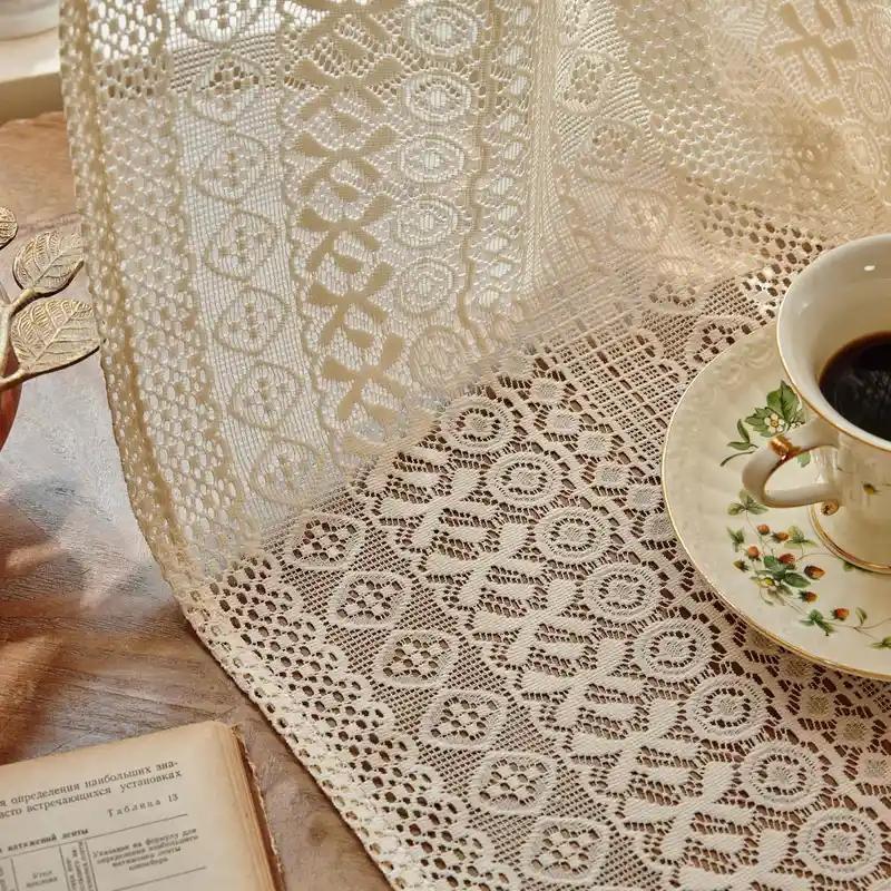 Product Introduction of Boho Style Lace Window Curtain, 1 Count Vintage Lightweight Hollow Out Floral Pattern Window Curtain, Window Screen for Home Living Room Bedroom 5