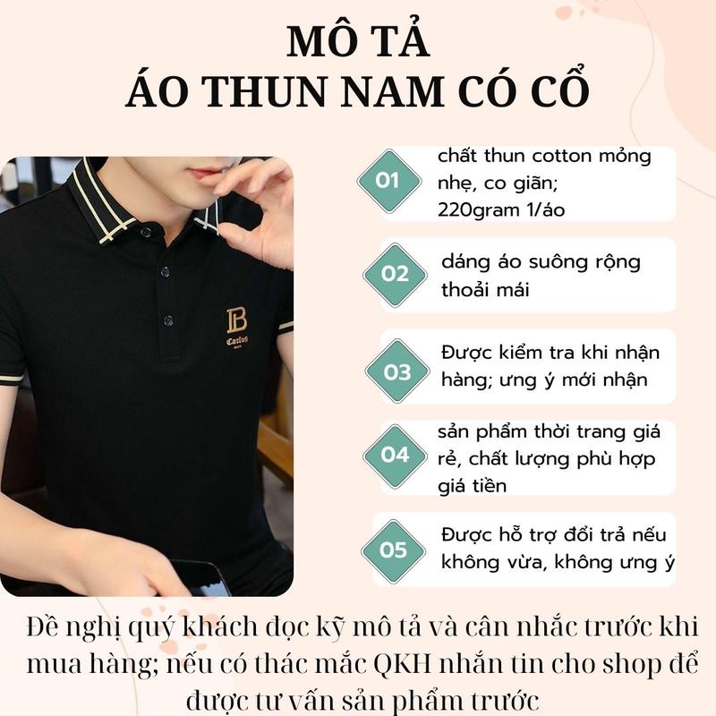 Áo thun nam có cổ tay ngắn phối màu trẻ trung vải mềm, co giãn Menswear Polo Cotton Ngắn Tay Shirt Tre 4