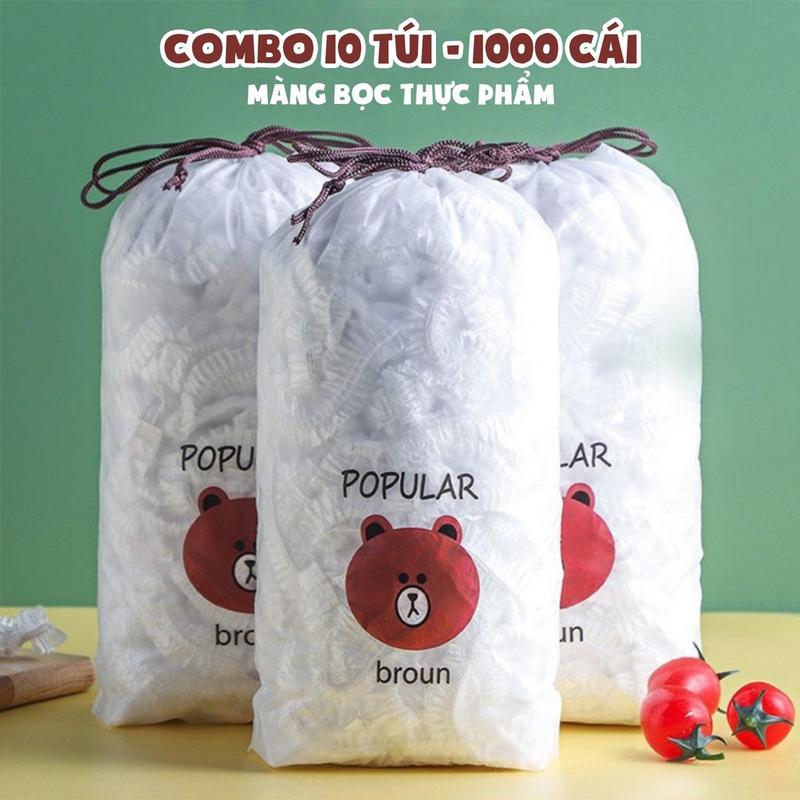 Combo 10 túi - (tầm 900-950cái) màng bọc thực phẩm chất liệu PE co dãn có chun siêu dai kèm túi gấu, bọc đồ ăn